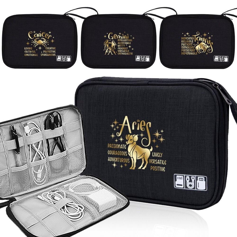 Portable mobile phone charger and data cable storage bag Fashionable elegant Portable canvas zipper 