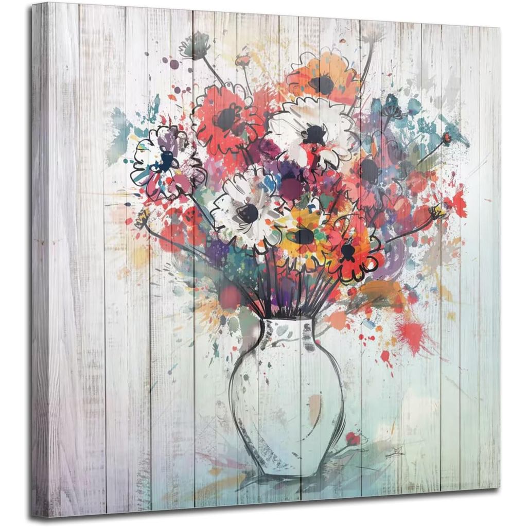 Arjun Hoa Canvas Nghệ Thuật Treo Tường Hoa Nhiều Màu Sắc Bloosom Tranh Woodgrain Hình Đóng Khung Hiệ