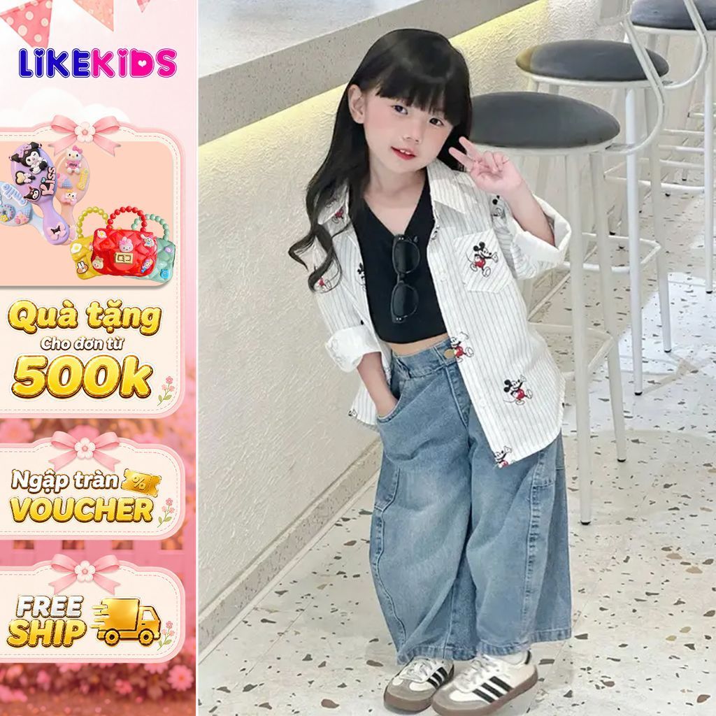 Áo SƠ MI cho bé gái hoạ tiết MICKEY LikeKids E64