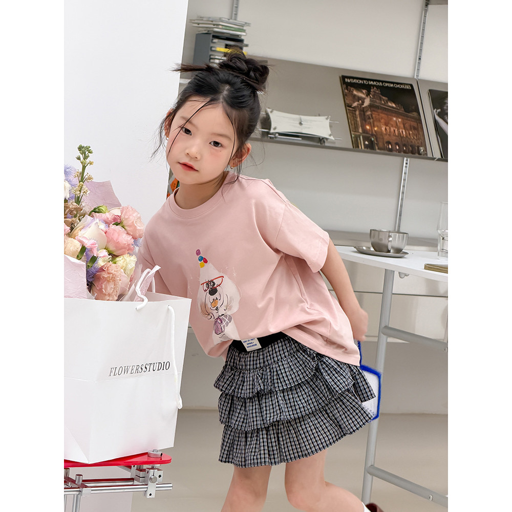 BEIFU BEIFU Bé Gái Mùa Hè Phù Hợp Với Hoạt Hình In Hình Áo Thun Ngắn Tay Trẻ Em Hàn Quốc Chữ Đáy Áo 