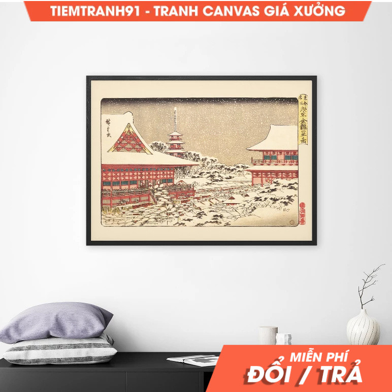 Tranh treo tường, Antique Japanese Woodblock Utagawa Hiroshige - Kinryuzan Temple 1836 Poster, Japan