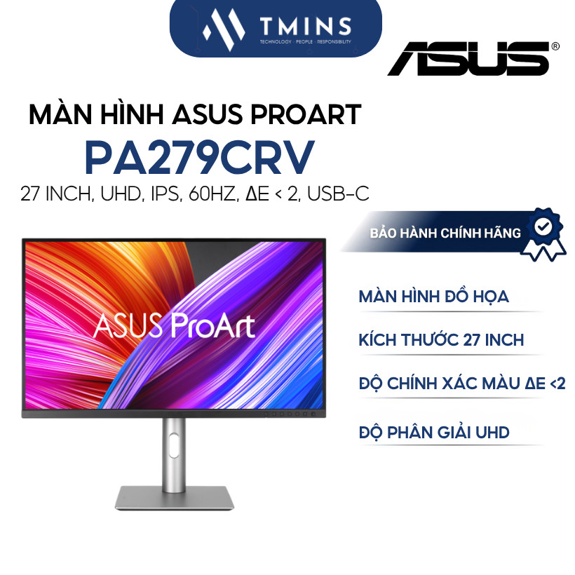 Màn Hình Đồ Họa ASUS ProArt PA279CRV 27 inch - IPS - 4K UHD - 60Hz - 5ms, ΔE < 2, USB-C - Chính hãng