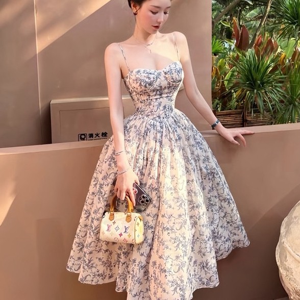 LUNA BOUTIQUE' HT1 ĐẦM VOAN HOA TÍM 2 DÂY