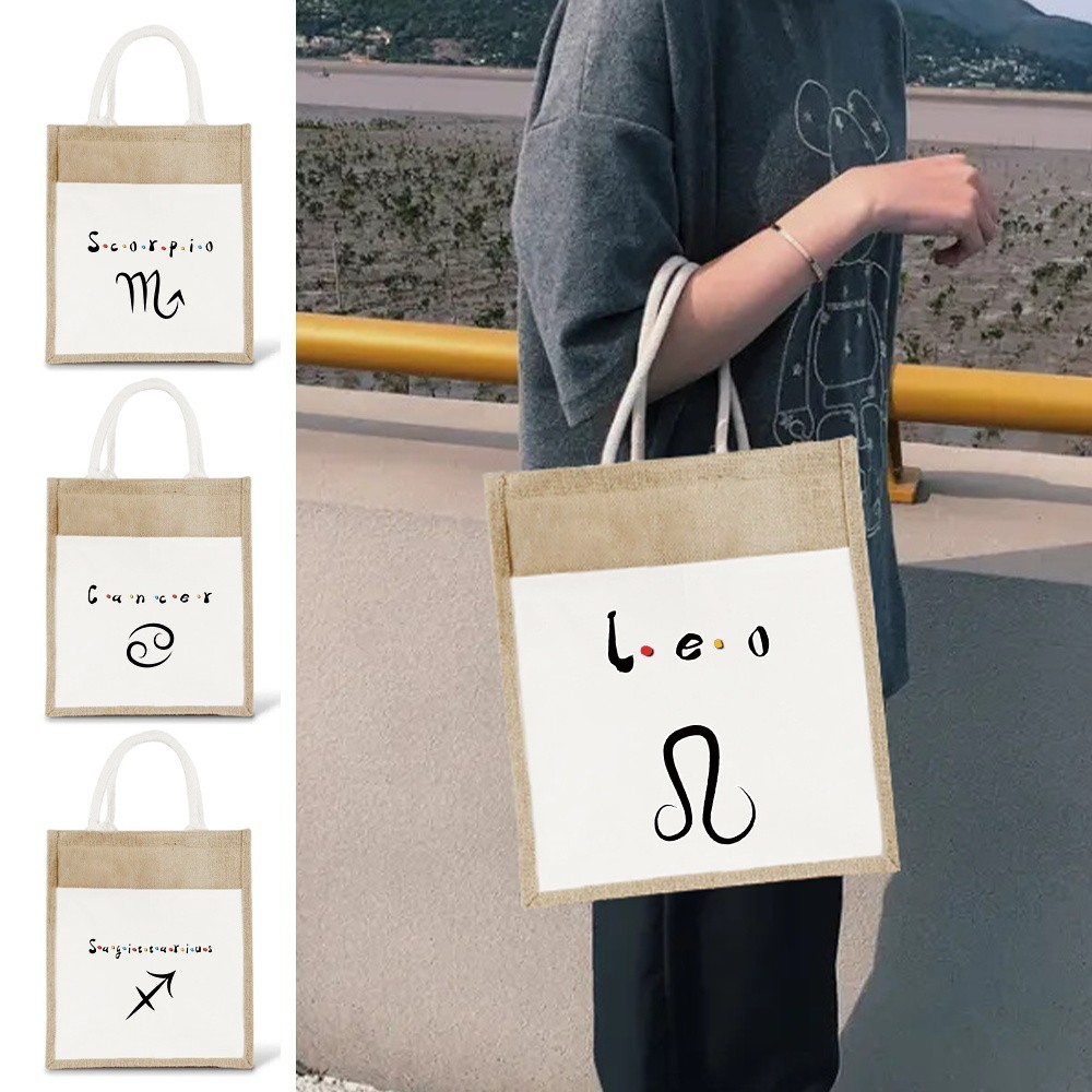 Jute Shopping Bag Large Handbag Women Burlap Grocery Bag Eco Bag Female Tote Bag Cloth Shopper Bag P