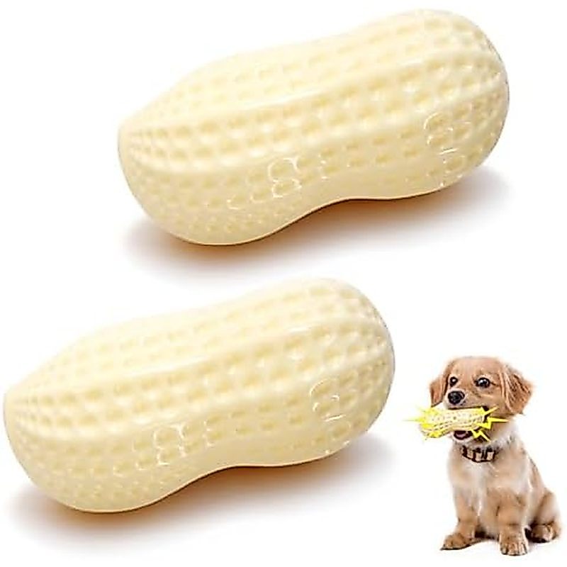 Squeaky Dog Toys 2 PCS Peanut Shape Toys Teeth-Cleaning Squeak Chew Toy, Puppy Teething Chew Toy