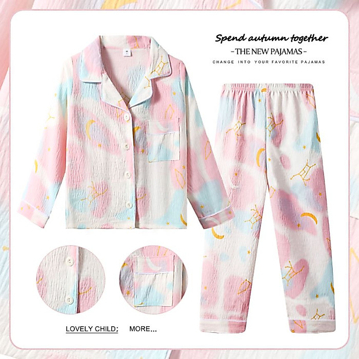 Cute Cartoon Style Cloud Cotton Spring/Autumn Pajamas Hello Kitty All-Over Print for Girls