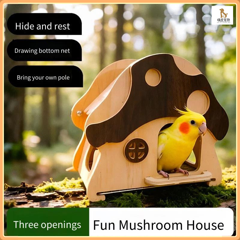 Parrot Landscape Bird Nest / Parrot Evacuation House with Drawing Bottom Net Hanging Wooden House / 