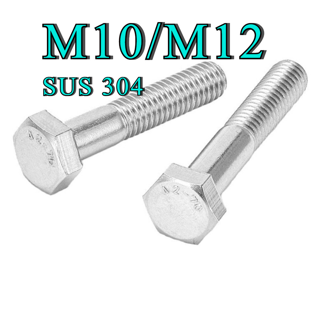 Bulong lục giác ngoài INOX 304 M10 / M12, Ốc lục giác inox / Vít lục giác bên ngoài nửa ren Vít bu l