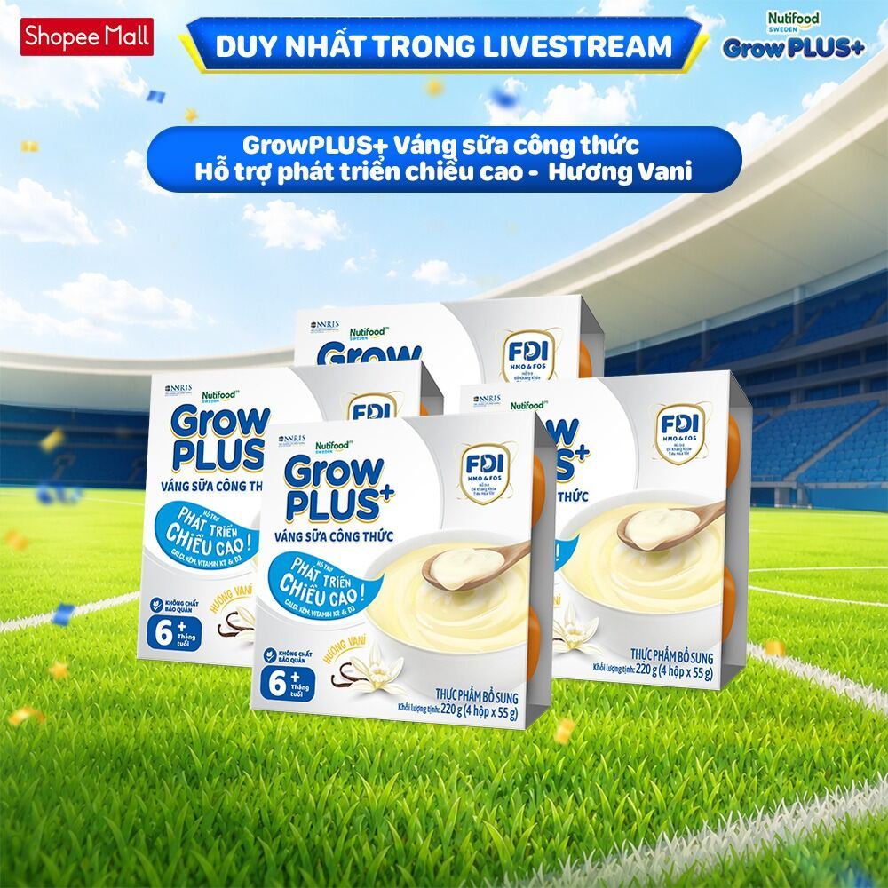 [KOL] - [SHIP HCM & HN] Combo 4 lốc GrowPLUS+ Váng sữa công thức Cao lớn vượt trội Vani (55g x 16 hộ