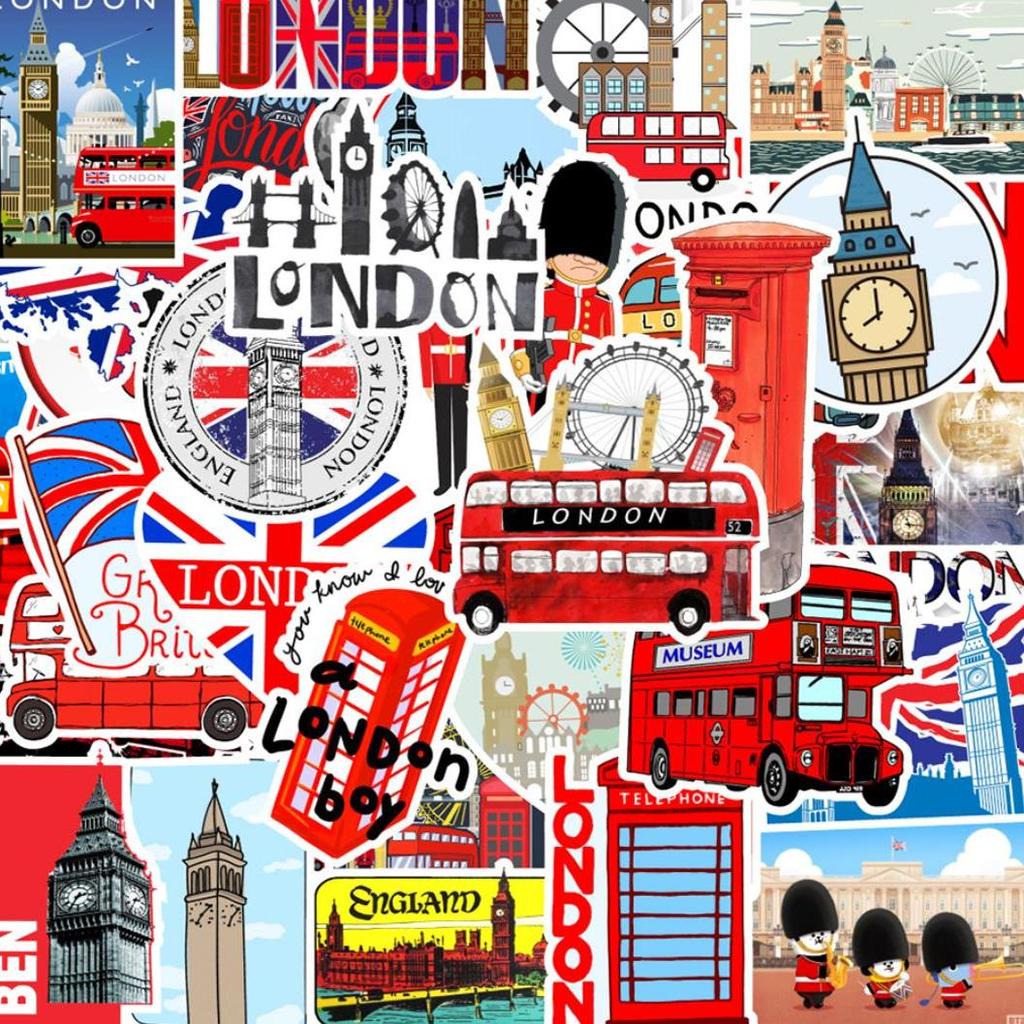 Nhãn dán London Nhãn dán phong cách London màu đỏ Nhãn dán trang trí quà tặng Nhãn dán niêm phong 50