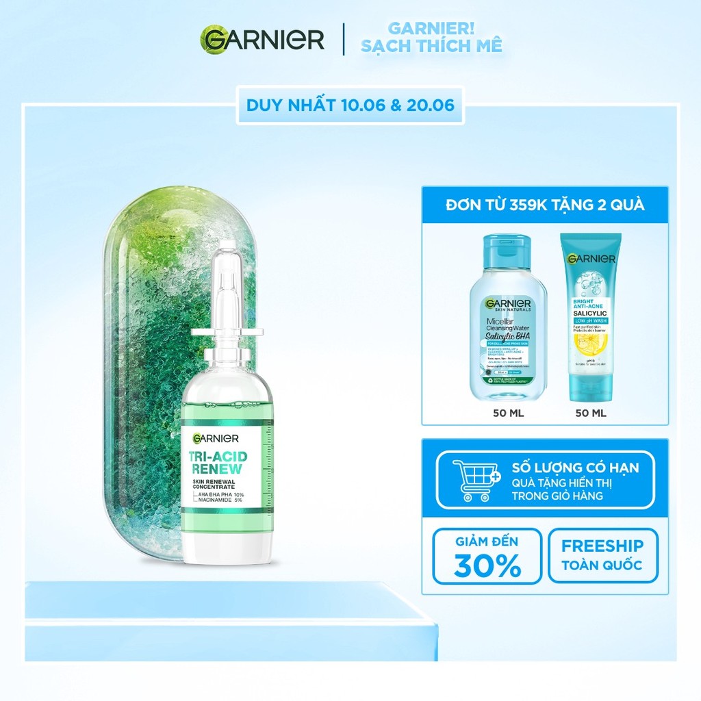 Serum Tri-Acid Garnier thế hệ mới 15% [PHA,AHA BHA ,NIACINAMIDE] giúp da trông sáng hơn láng hơn khỏ