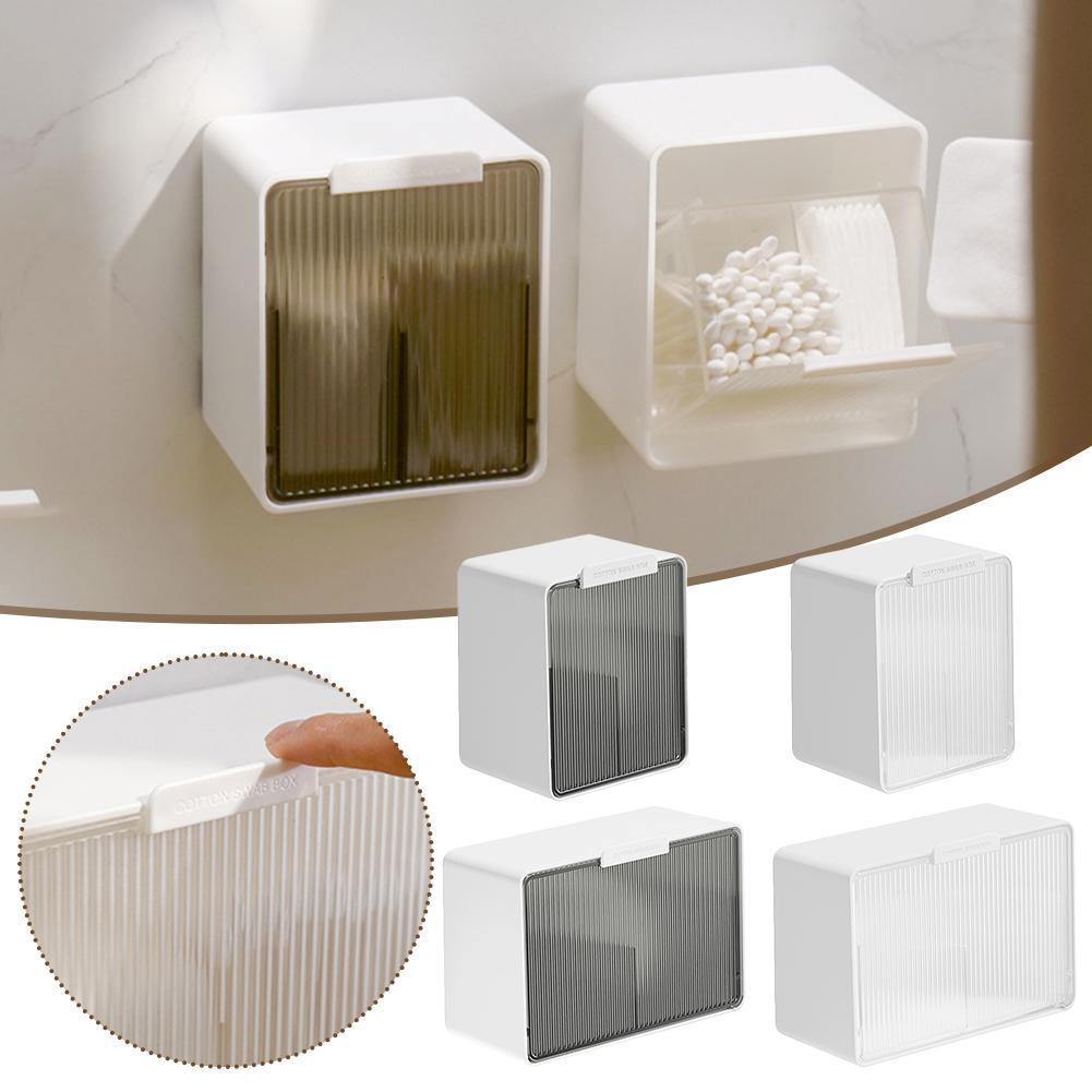 Flip Top Cotton Swab Hộp Bảo Quản Treo Tường Ngăn Kép Cho Phòng Tắm Vệ Sinh Cho G3