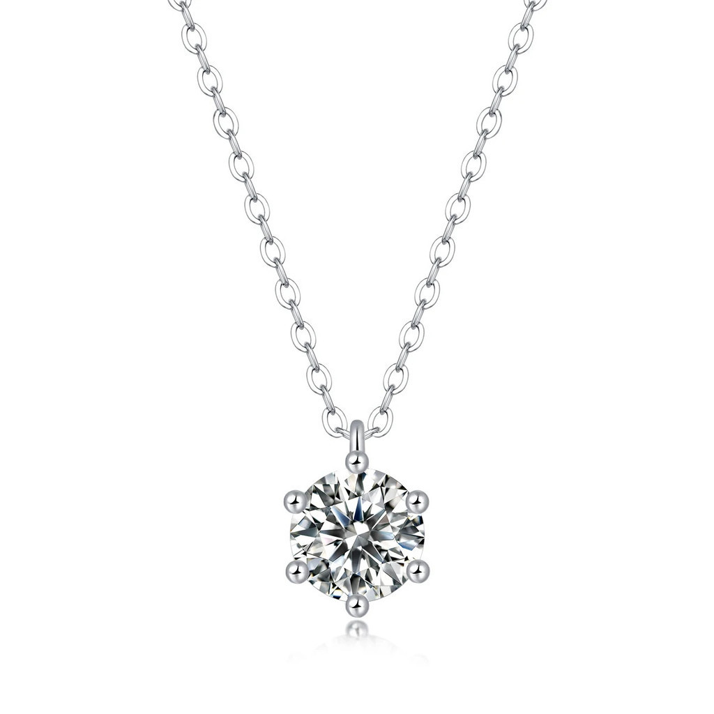 1ct Vòng Cổ Moissanite Cắt Tròn Nữ Đá Quý Bạc 925 Cổ Điển