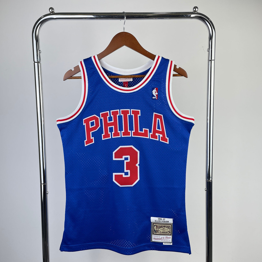 Hot press Authentic Jersey Nam Philadelphia 76ers Allen Iverson Mitchell & Ness Hardwood Classics Bl