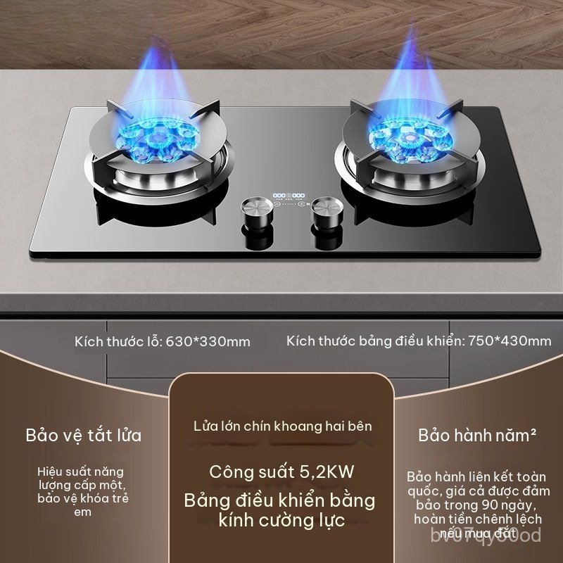 Bếp gas 9 lò đốt với hai đầu đốt, dùng được cho cả gas tự nhiên và gas than, hai đầu đốt dùng cho gi