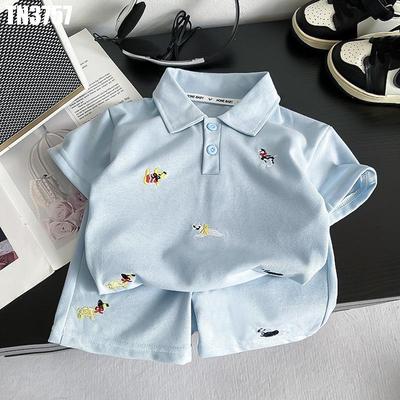 Set Bộ Quần Áo Bé Trai Áo Cộc Tay Cổ Polo Phối Quần Short Thêu Họa Tiết Cún Con MINTSCLOSET TN3757