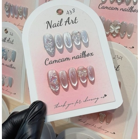 D438 nailbox thiết kế thủ công phối charm đi học,đi chơi