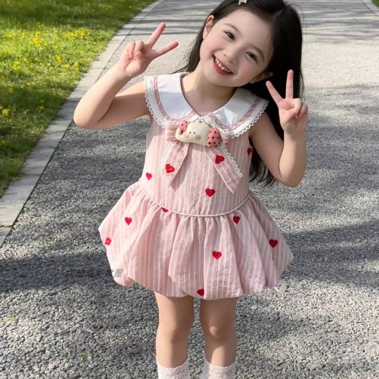 HÀNG CAO CẤP- Váy Cherry Coco bé gái hồng trái tim tặng kèm phụ kiện xinh