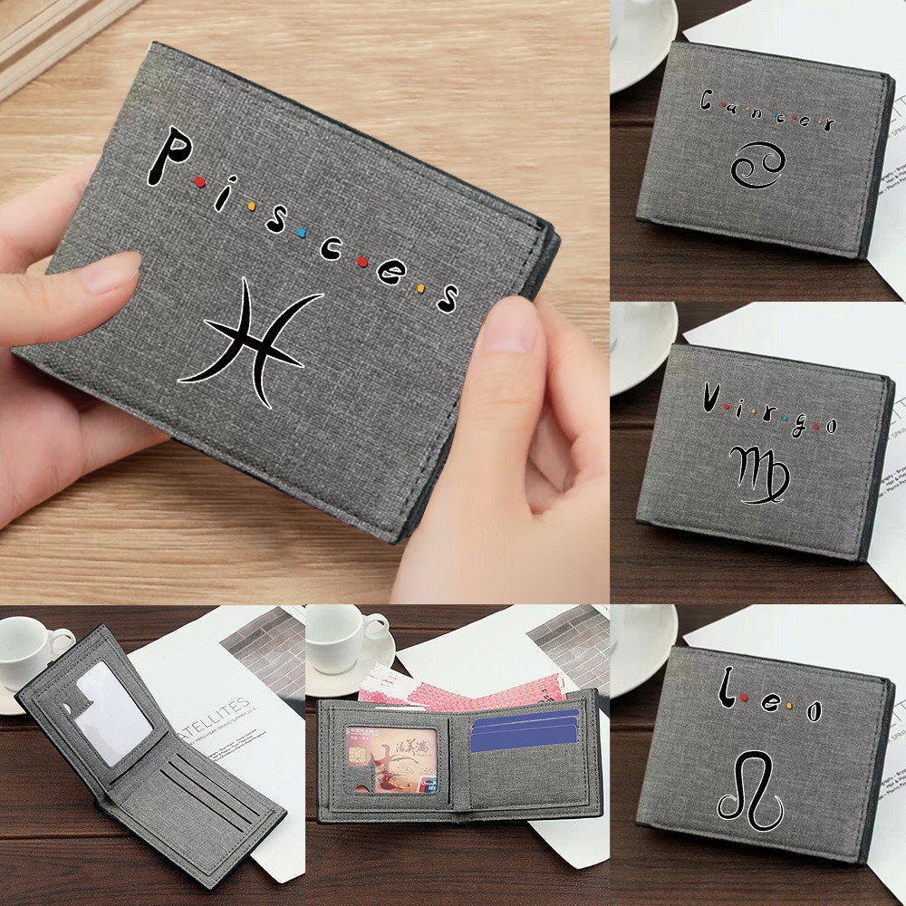 Short  Wallet Women Card Clips Purses Coin Pocket Grey Pocketbook Constellation  Credit Case Bag Ban