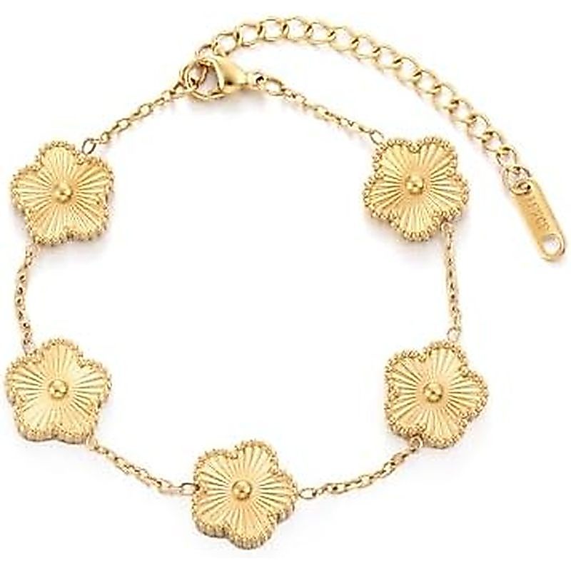 ur Leaf Clover Bracelet for Women 18K Gold Plated Stainless Steel Lucky 4 Leaf Gold Link Bracelet Je