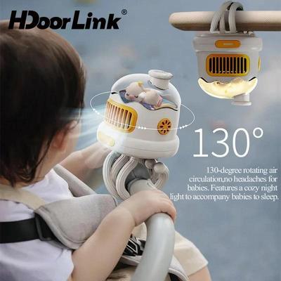 Quạt xe đẩy bạch tuộc HdoorLink có đèn ngủ, kẹp USB yên tĩnh, 130° tự xoay, không cánh, làm mát
