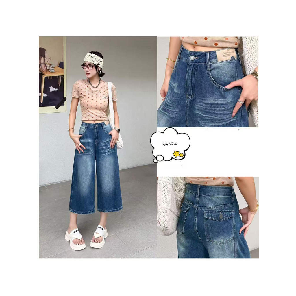 6962 Xiangxiangjia Quần Jean Crop Cao Cấp
