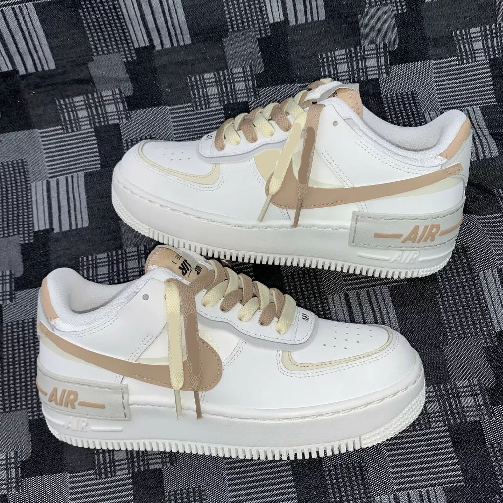 Thích hợp cho Air Force1 Air Force No. 1 AF1 Shadow Low-Top Cream Dây giày màu vàng nâu