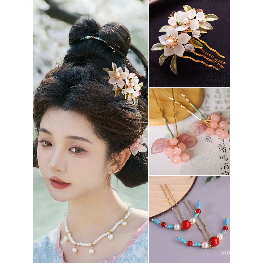 Hanfu Phụ Kiện Tóc Màu Hồng Mơ Cổ Tích Hoa Thần Mơ Hoa Hồng Glazer Đường Phong Cách Hoa Nóng Bên Mũ 