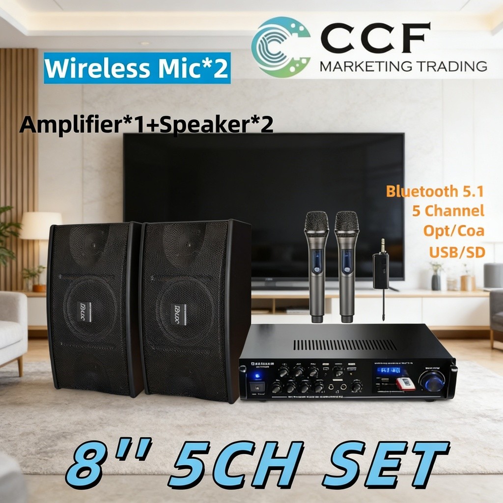 Bộ khuếch đại Karaoke nhà 8 inch, Subwoofer, Bao gồm 2 loa, Microphone, Loa khuếch đại Bluetooth