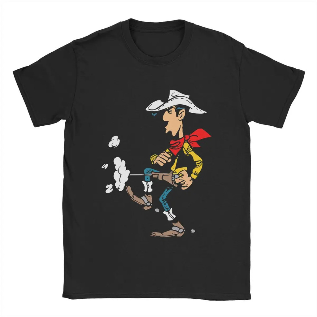 Áo Thun Nam Lucky Luke Họa Tiết Hoạt Hình Cotton 1 Cổ Tròn Tay Ngắn Size 4XL 5XL