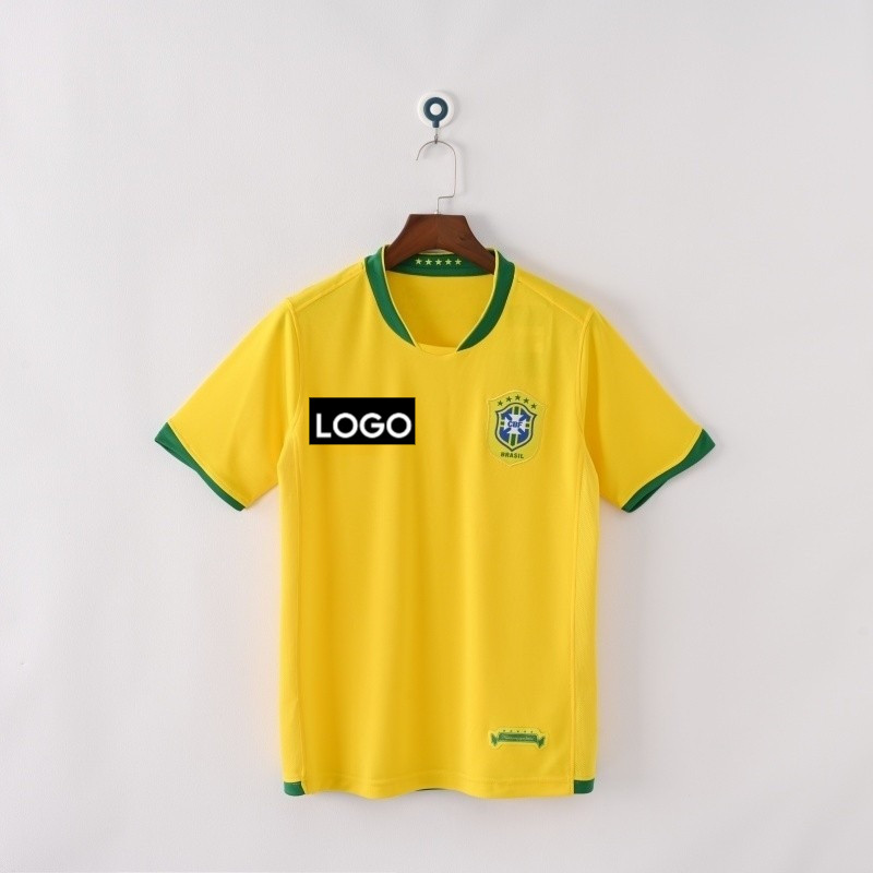 Áo sơ mi bóng đá nam tay ngắn phiên bản cổ điển Brazil 2006