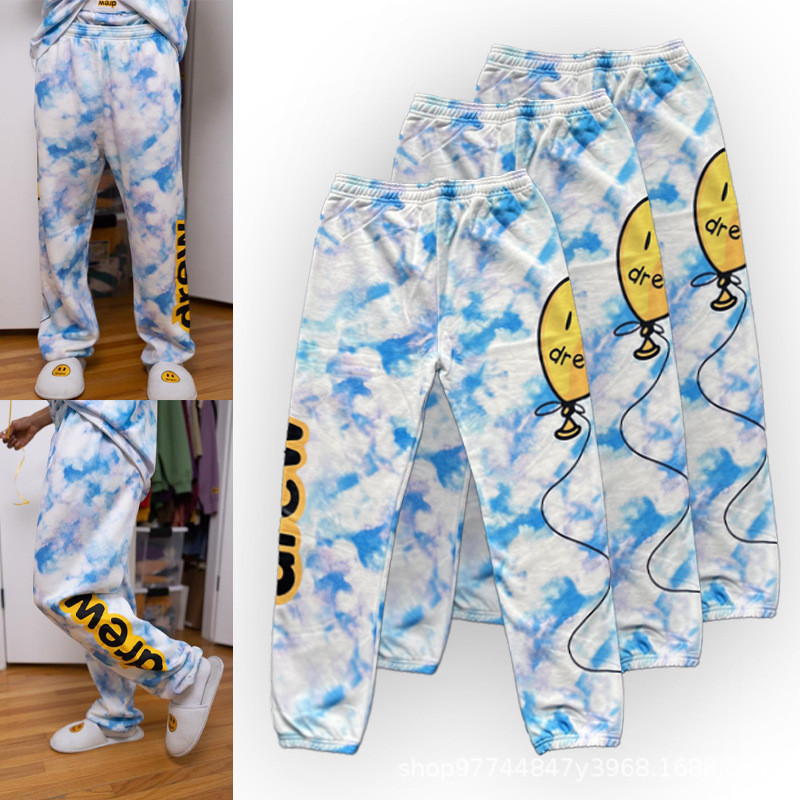 DREW Pigpen blue sky and white clouds print couple's high street loose casual fleece-lined sweatpant
