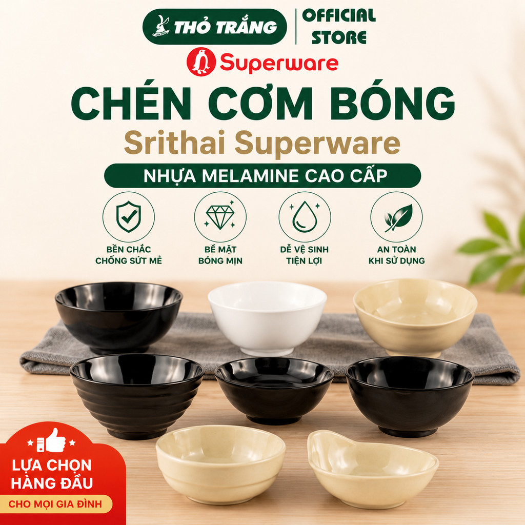 Chén cơm bóng Thái Lan Srithai Superware nhựa melamine