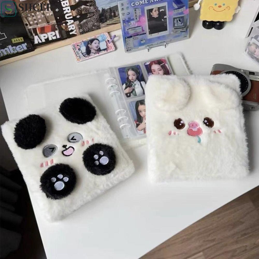 ASHCER Plush Binder Photocard Holder, Fluffy Bear Plush Puppy Collect Album Notebook, Kawaii Cartoon