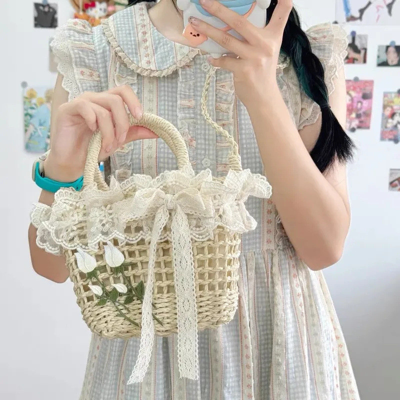 Mục vụ Pháp lolita lolita phù hợp với túi xách Túi đi biển kỳ nghỉ bãi biển Túi rơm 5.28