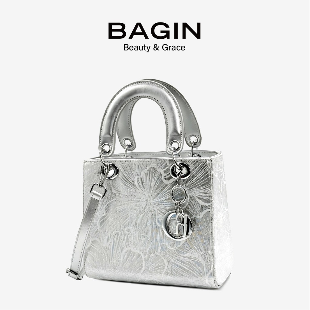 BAGIN Túi Xách Nữ Ánh Bạc Họa Tiết Hoa, Túi Mini Xách Tay Thanh Lịch Phù Hợp Công Sở