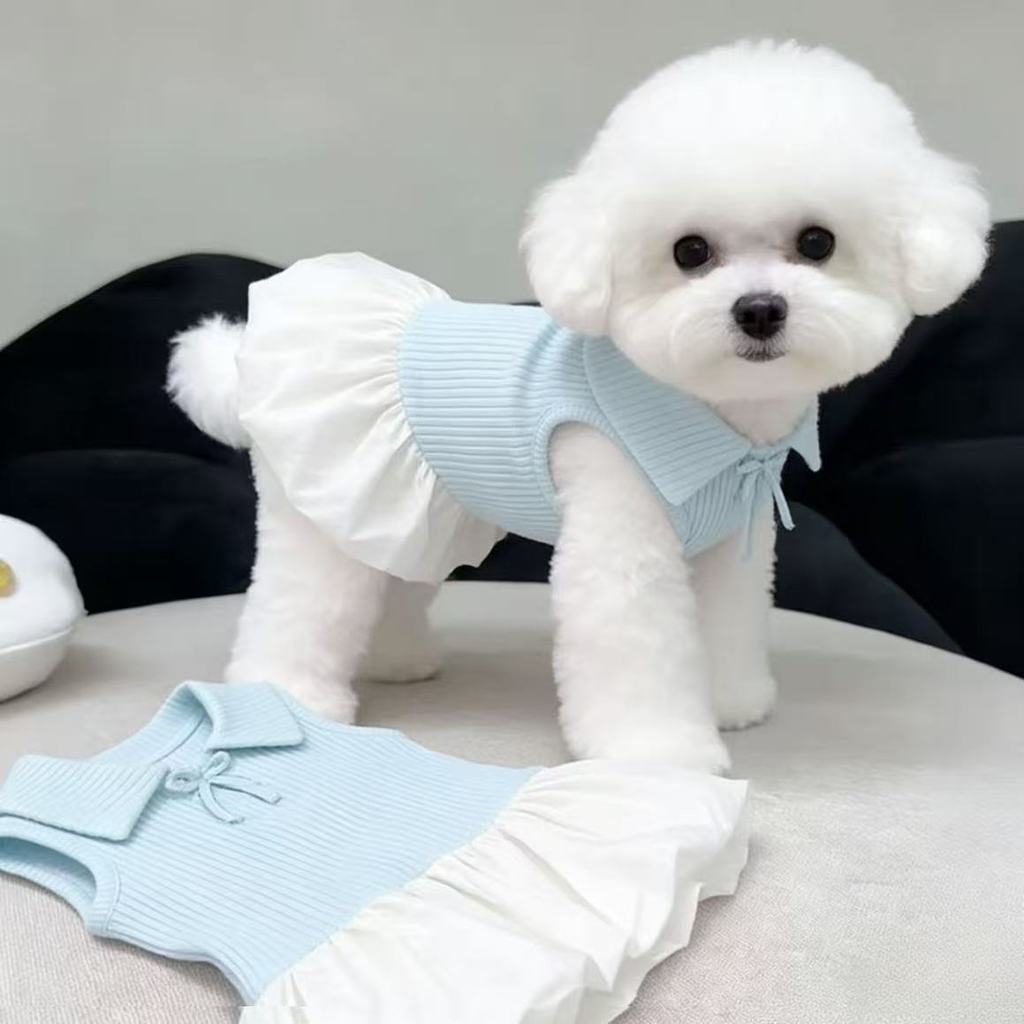 Váy thú cưng Baju Gaun Kucing Anjing Váy không tay cổ Polo cho chó nhỏ mèo