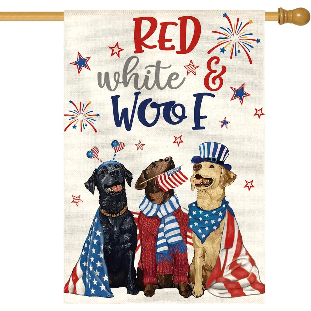 AVOIN colorlife 4th of July Chó Nhà Cờ 28x40 Inch Hai Mặt Bên Ngoài, Ngày Độc Lập Yêu Nước Mỹ Ngôi S