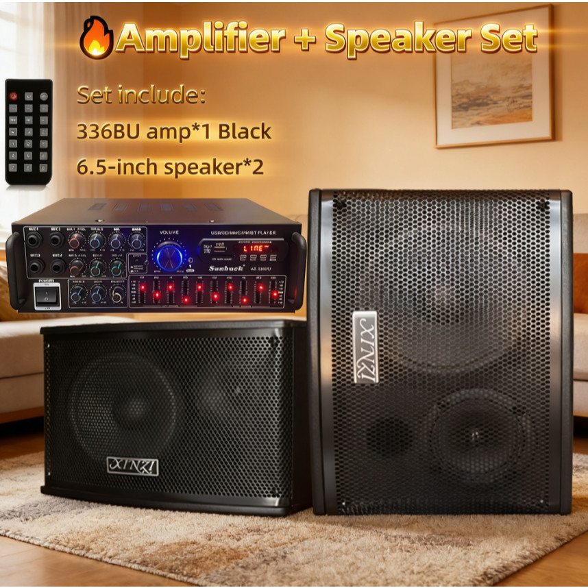 Bộ Combo Amply Công Suất Lớn  336BU 5000W và Loa 6.5/8 inch - Amply 2 Kênh Bluetooth 5.0, Có Loa Siê