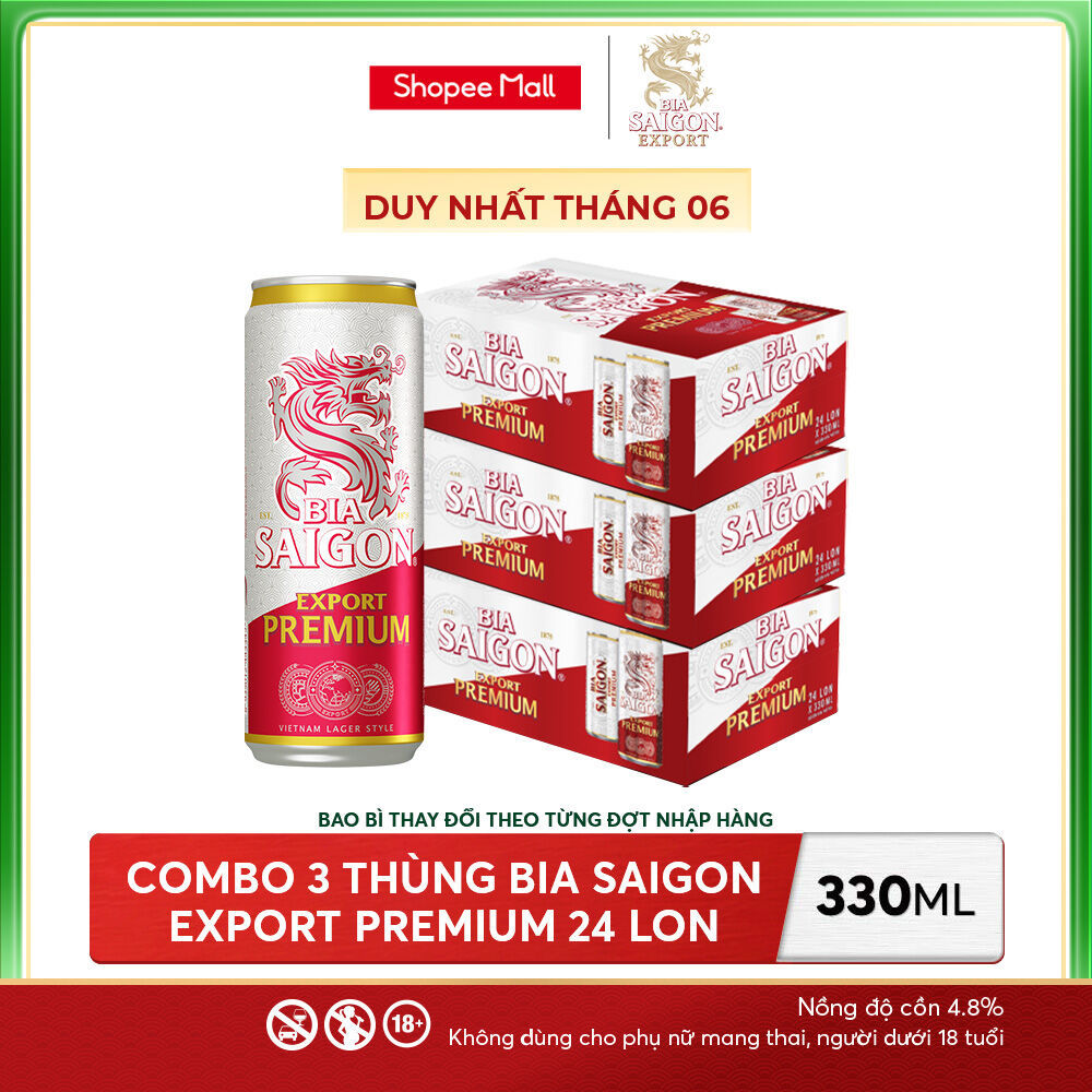 Nồng Độ Cồn 4.8% - Combo 3 Thùng 24 Lon Bia Sài Gòn Export Premium 330ml