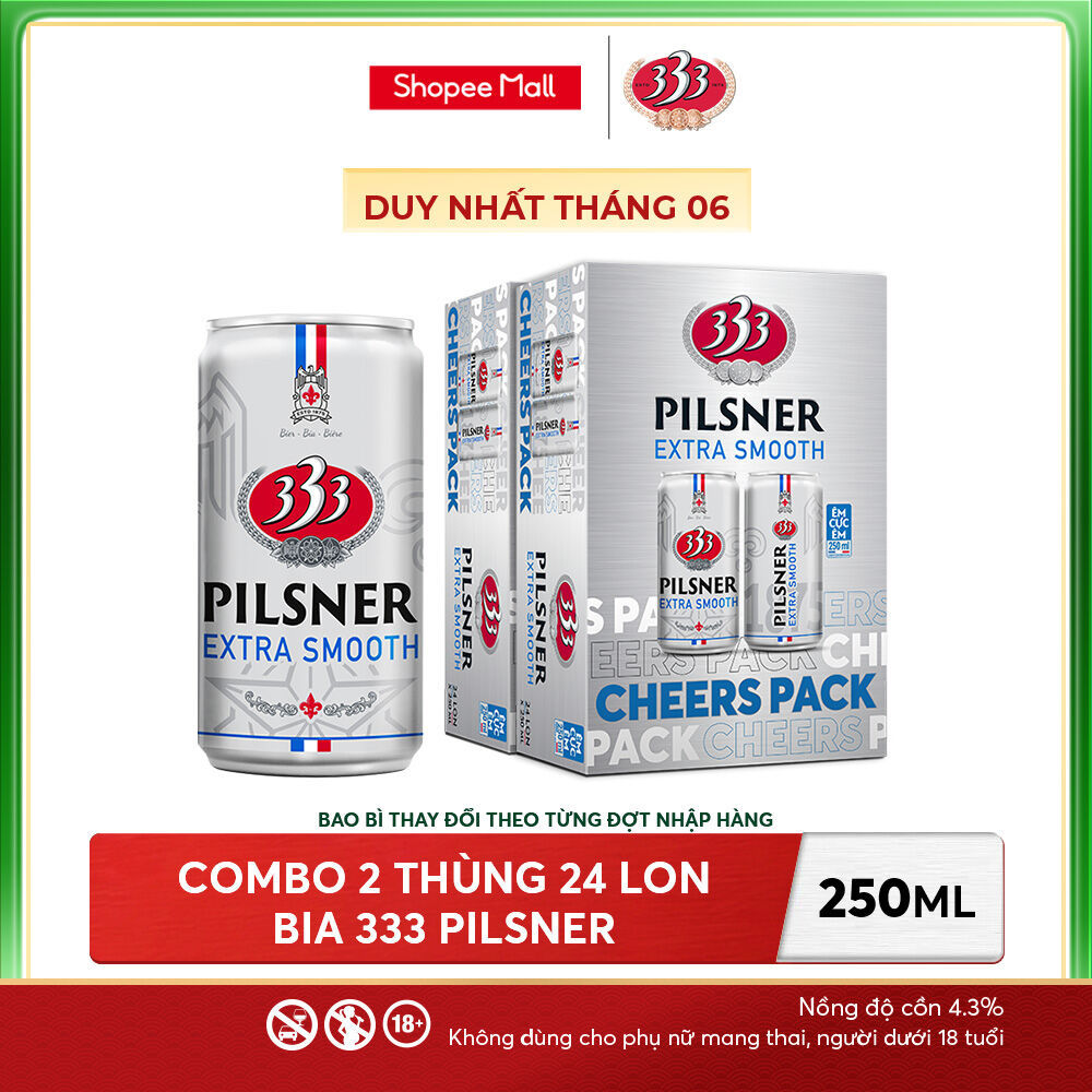 Combo 2 Nồng độ cồn 4.3% - Thùng 24 Bia 333 Pilsner 250ml