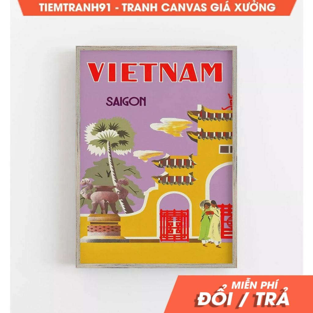 Tranh treo tường, Vietnam Wall Art, Vintage Wall Art, Asian Wall Art, Retro Wall Art, Colorful, tặng