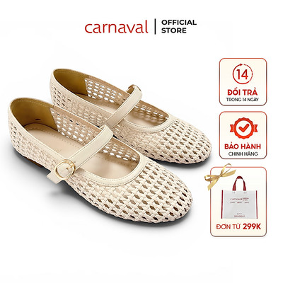 Giày Búp Bê Nữ Carnaval Đan Mây Quai Ngang Khóa Tròn, Giày Bệt Nữ Thanh Lịch Vintage - VS204