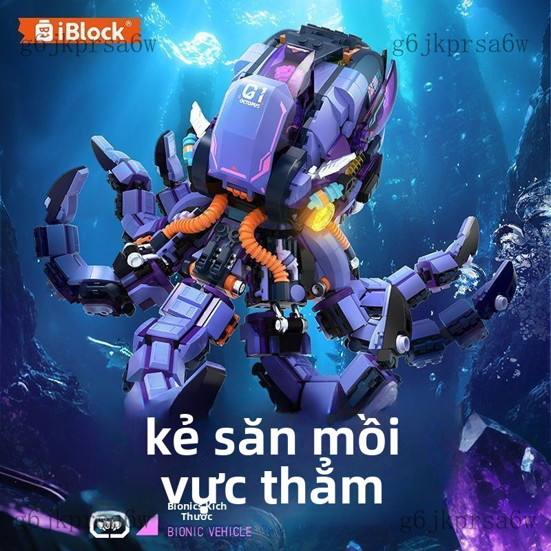 Đồ chơi trẻ em IBLOCK Đồ chơi động vật biển bạch tuộc cơ khí mới dành cho bé trai, đồ trang trí lắp 