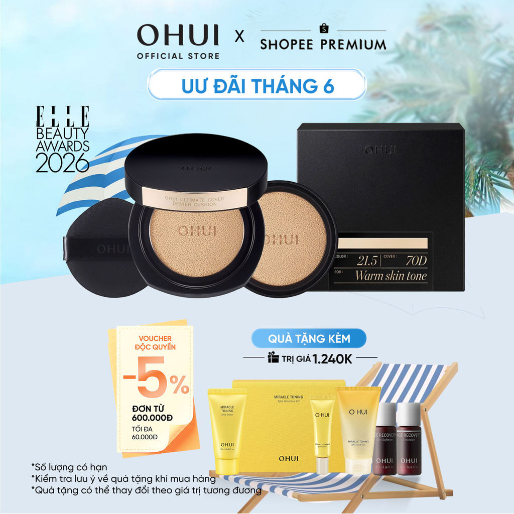 [OHUI Official] Phấn nước kiềm dầu che phủ cao mỏng nhẹ OHUI Ultimate Cover Denier Cushion SPF50/PA+