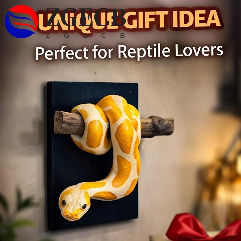 ZGECB Quả bóng vàng Nghệ thuật treo tường Python, Gothic Accent Resin Điêu khắc rắn kim loại 3D, Sán