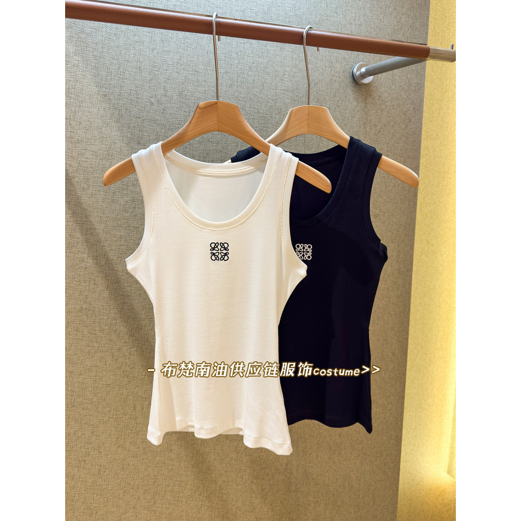 YBLO Lo--e Embroidered sleeveless short-sleeve tank top for women, spring/summer slim-fit stretchy c
