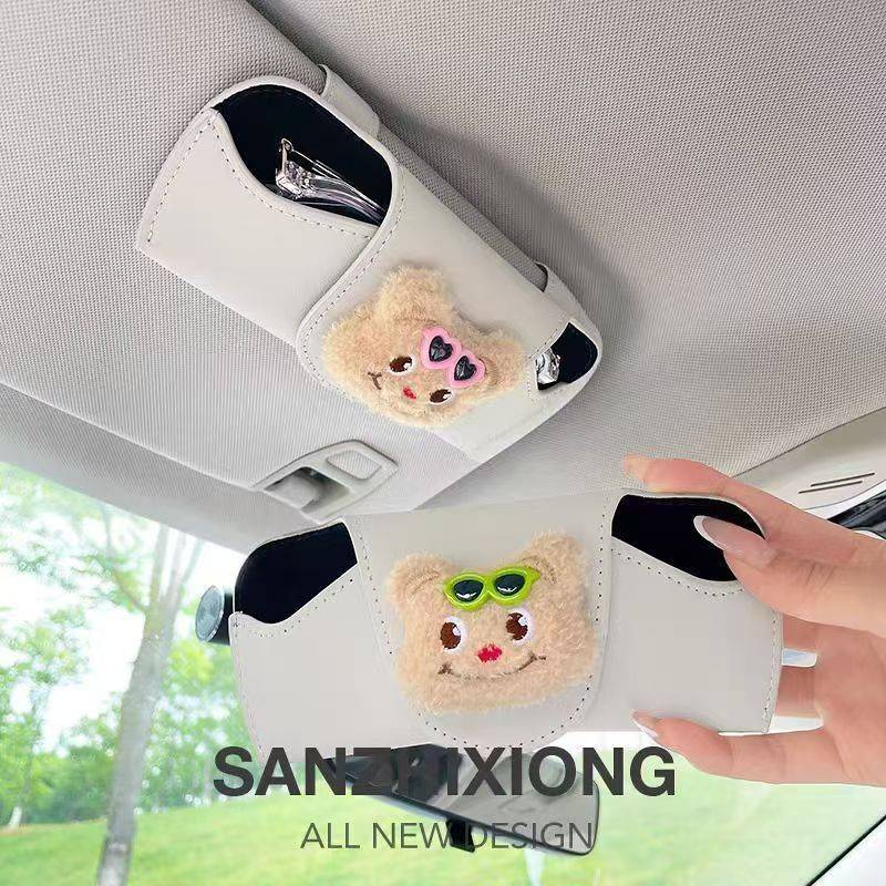 Sun Visor Card Glasses Case Car Bill Sunglasses Case Cute Car Storage Can Cartoon Butter Bear Car Ma