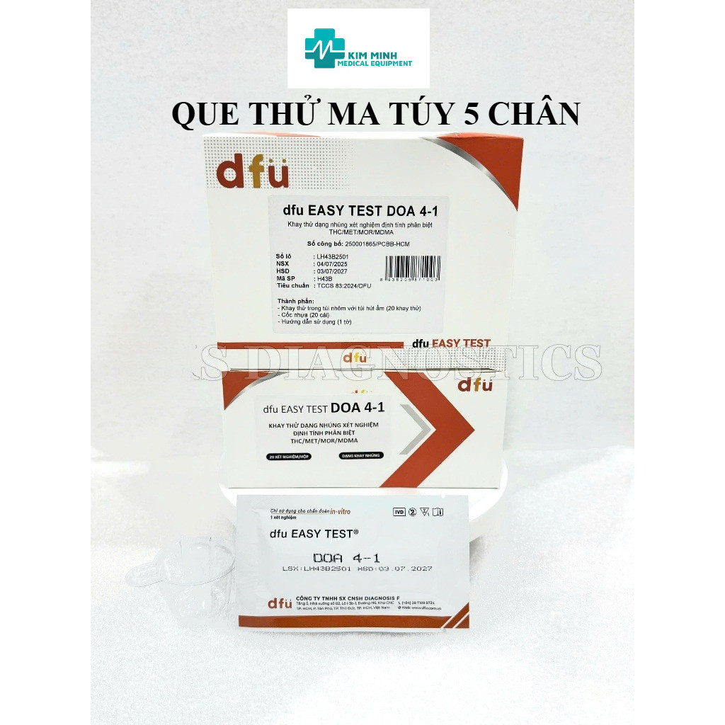 Que test nhanh Ma tuý tổng hợp 5 chân Dfu-Test 5 chấu Dfu sản xuất tại Việt Nam, phát hiện chính xác