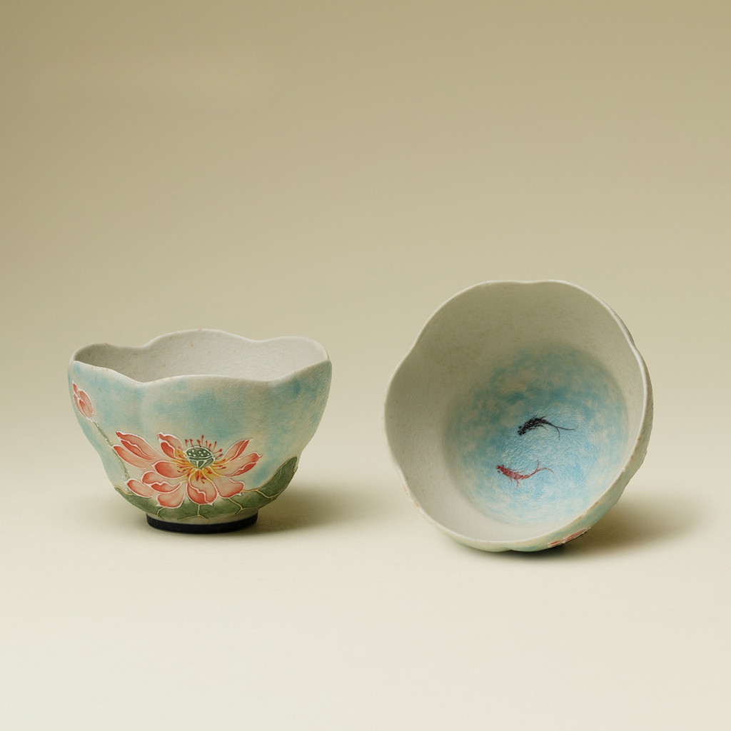 Lanting Pink Lotus Hand-Painted Fish Play Lotus Master Cup Gốm Kung Fu Tea Set Tea Cup Hand-Painted 